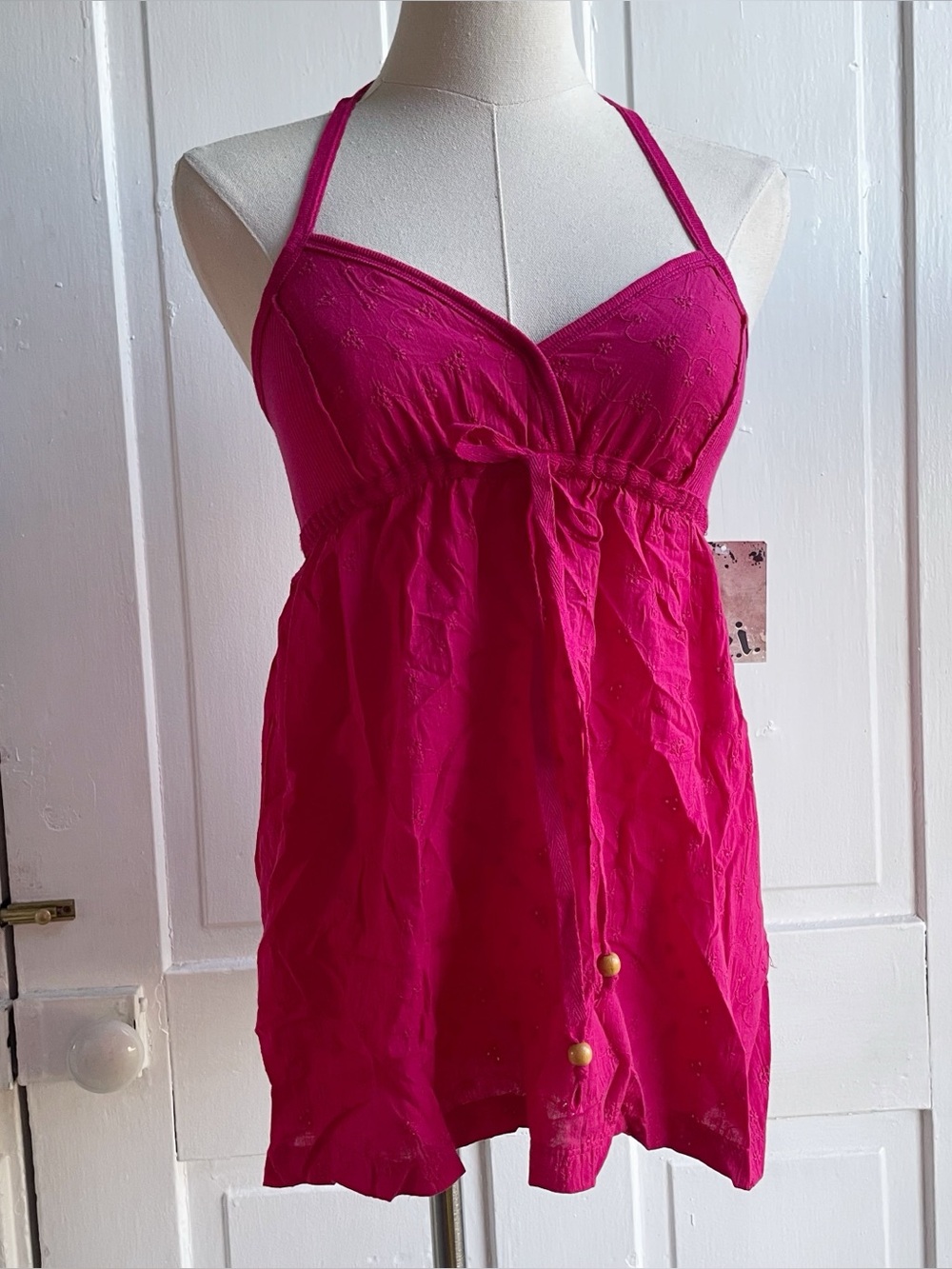 Vintage Y2K LEI 100% Cotton Baby Doll Eyelet Halter Top NWT